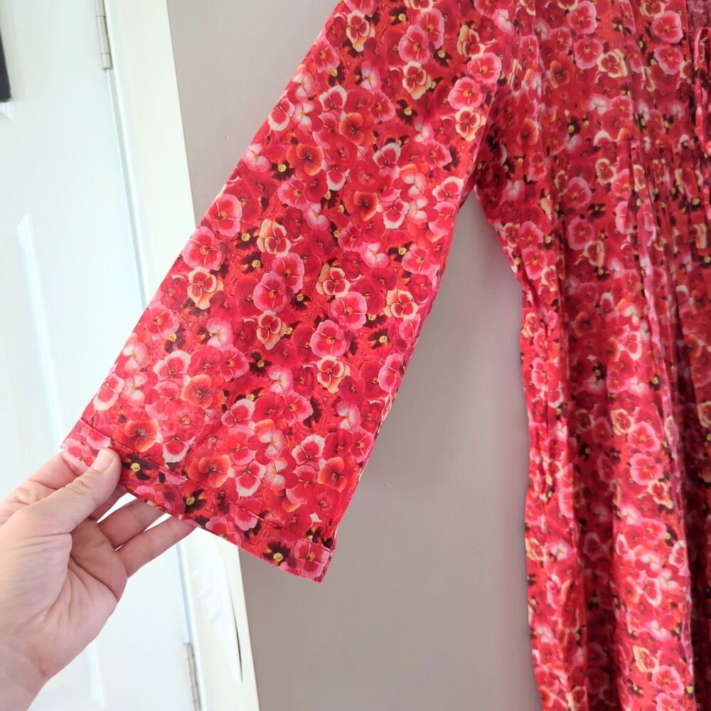 Ro's Garden Seychelles Fringe Mini Babydoll Dress Red Floral Medium Feminine - Picture 4 of 9